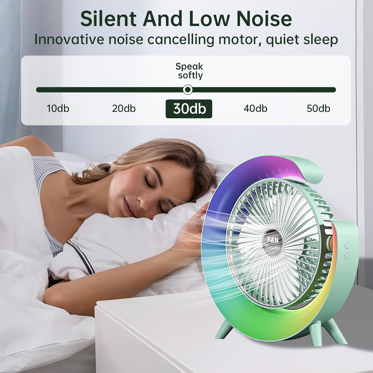 Colorful LED Light, USB Rechargeable Fan