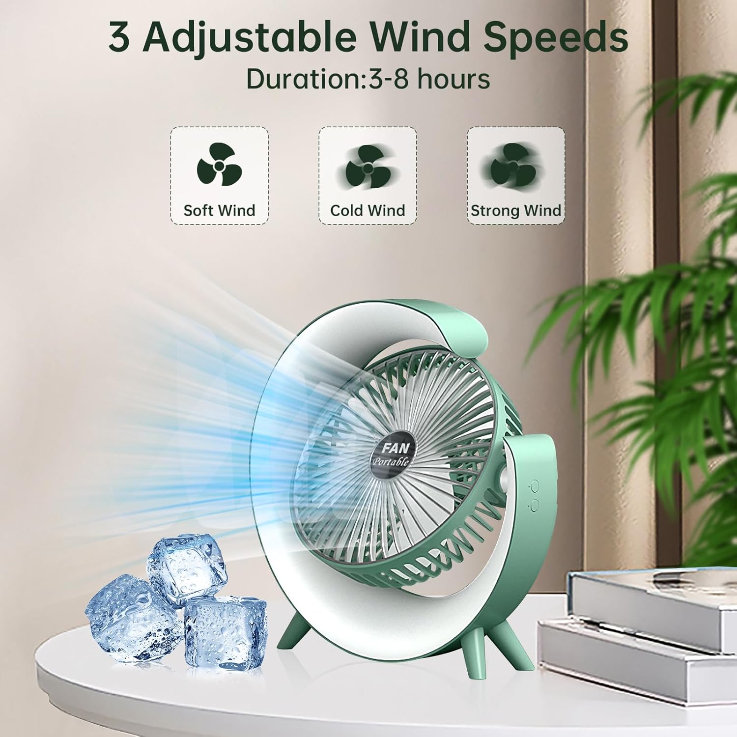 Colorful LED Light, USB Rechargeable Fan